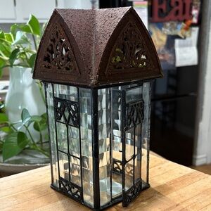 Rustic Brown Metal & Clear Glass Decorative Lantern